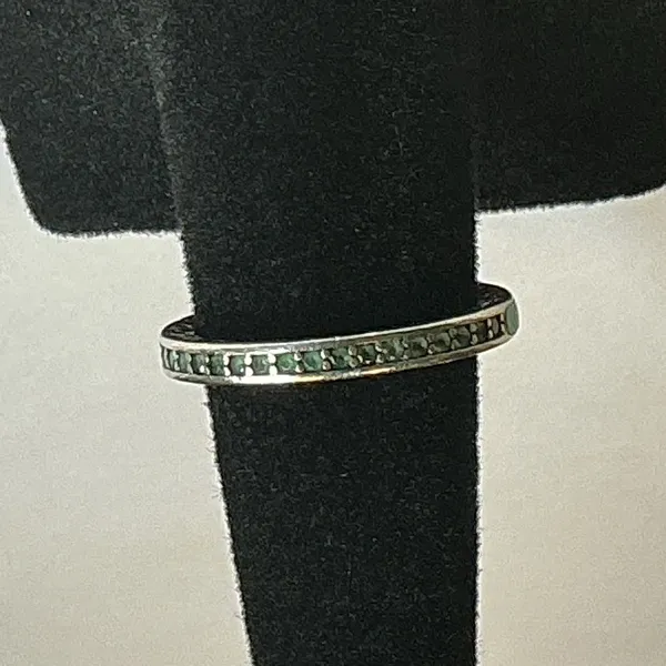 Pandora S925 ALE 48 Sterling Silver Green Enamel Ring Size 4.5 Stack Band - Image 2