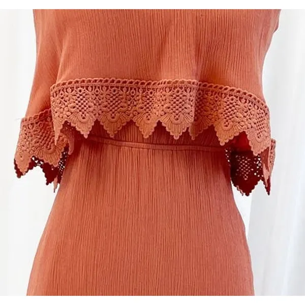 Daytrip Womens XS Strapless Crochet Maxi‎ Dress Rust Orange Gauzy Bohemian Beach - Image 6