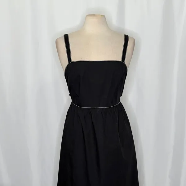 ZARA‎ Luiza Black Midi Dress Tie Back Contrast Stitching Pockets Poplin X-Large - Image 3