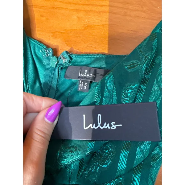 NWT Lulus Stunning Glory Hunter Green Floral Jacquard Tiered Maxi Dress Gala XS - Image 6