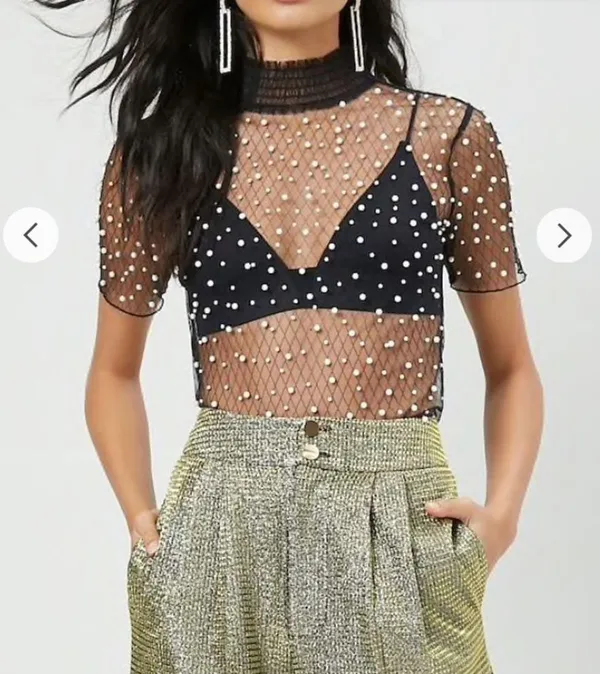 See through faux pearl top. Xs - Image 3