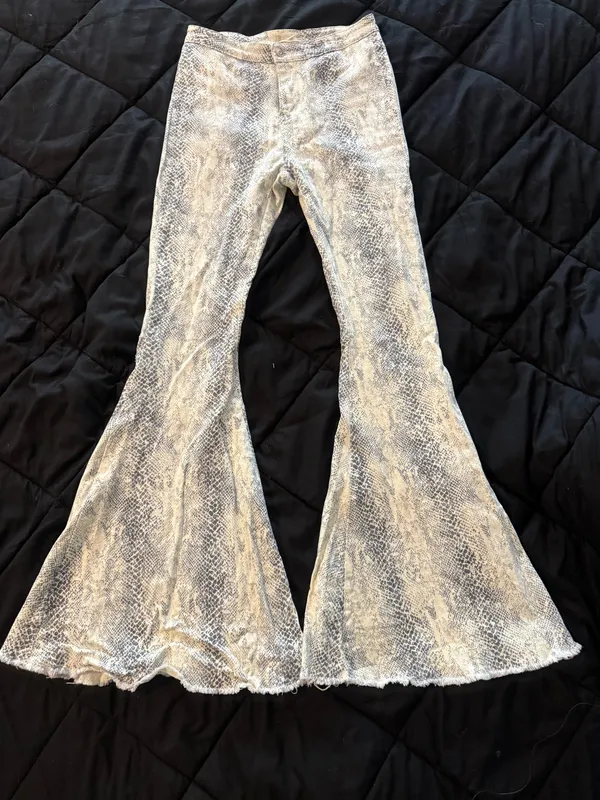 {ALTAR’D STATE} High-Waist Snake Python Print Flared Bell Bottom Pants - Medium - Image 2