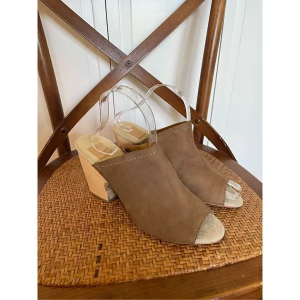 Dolce vita tan leather slide wood heels size 9 - Image 2