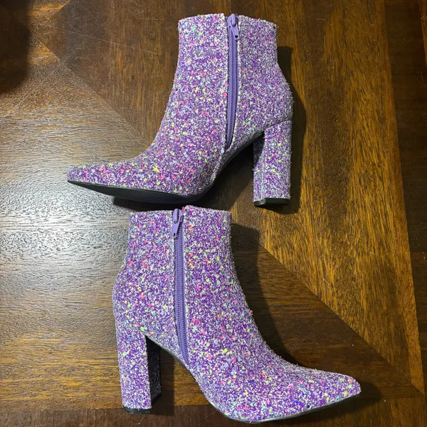 Allegra K Glitter Pointed Toe Chunky Heel Ankle Boots - Image 10