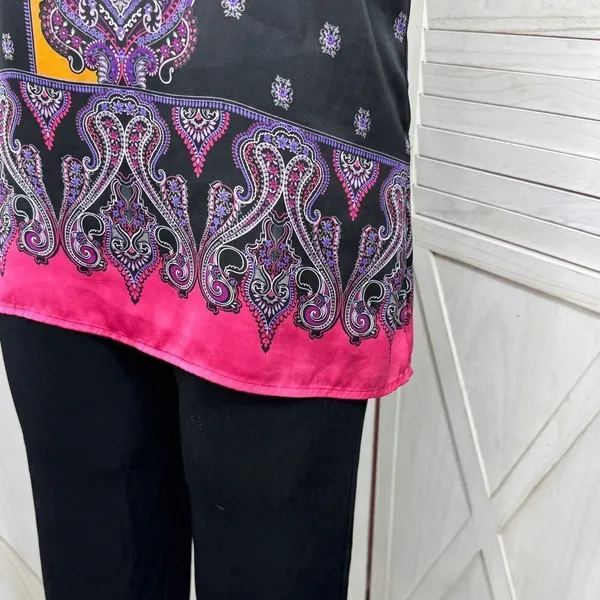 Express Damask Paisley Satin Camisole Tank Top Black Pink Multi Large Y2K‎ Boho - Image 6