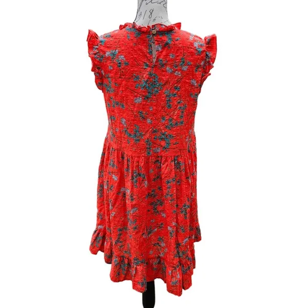 Ces Femme Women's Red Floral Cotton Ruffle Sleeveless Mini‎ Dress Size Medium - Image 2