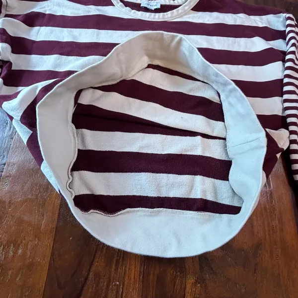Evereve Womens XL Burgundy Cream‎ Striped Pullover Sweatshirt French Terry Boxy - Image 6