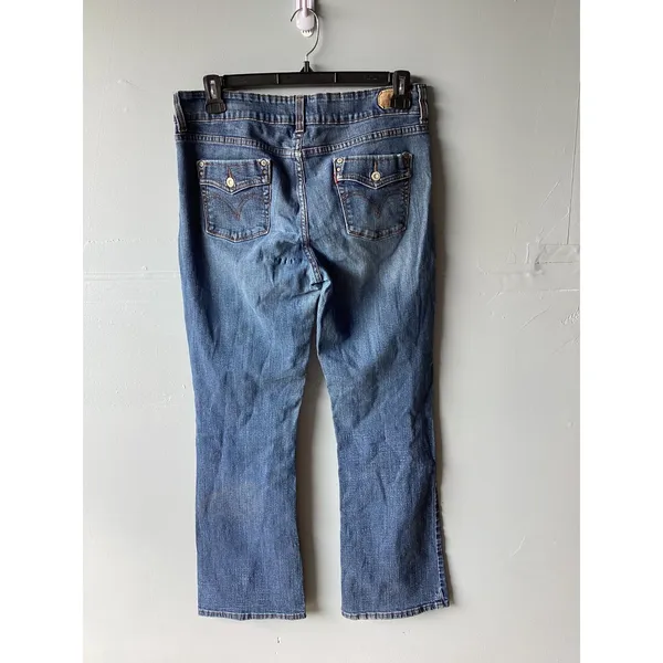 Levis 526 Slender Bootcut Jeans Medium Wash Blue Double Button Mid Rise Denim - Image 2