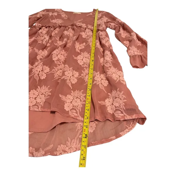 Altard State Dusty Rose Floral Embroidered Ruffle V Neck Mini Dress Long Sleeve - Image 9