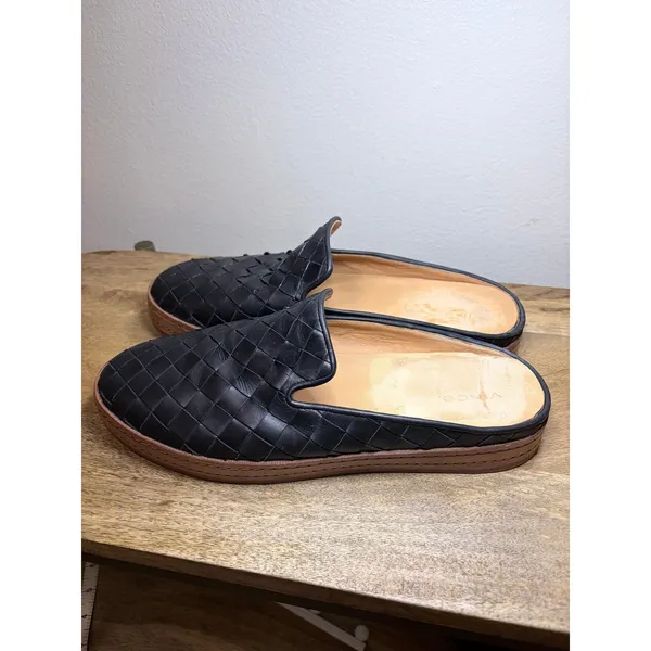 Vince Black Intrecciato Woven‎ Leather Slip On Mules Size 9 - Image 2
