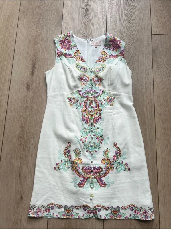 Anthropologie Ciebon White Embroidered V-Neck Shift Dress Floral Sleeveless Sm - Image 8