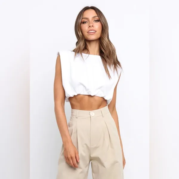NWT Petal & Pup Omri Crop Top Shoulder Pads in White Size 12 - Image 3