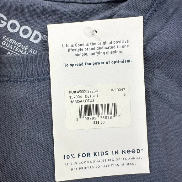 Life is Good Casual Hamsa Lotus Graphic Tee Dusty‎ Blue Gray Cotton Shirt NWT - Image 4