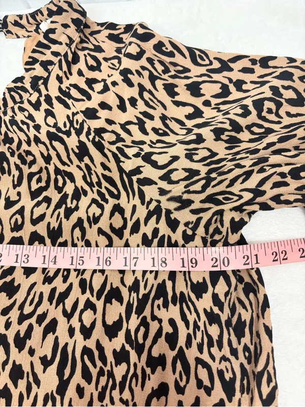 Anthropologie Mackenzie Leopard Print Dress Short Sleeve Midi Mock Neck Size L - Image 8