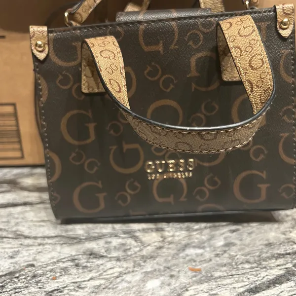 Guess Brown Mini Monogram Bag - Image 3