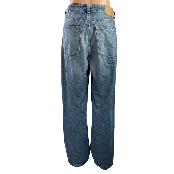 H&M Women's Blue Medium Wash High Waisted Wide Leg Baggy Denim Jeans Size 8 - Image 3
