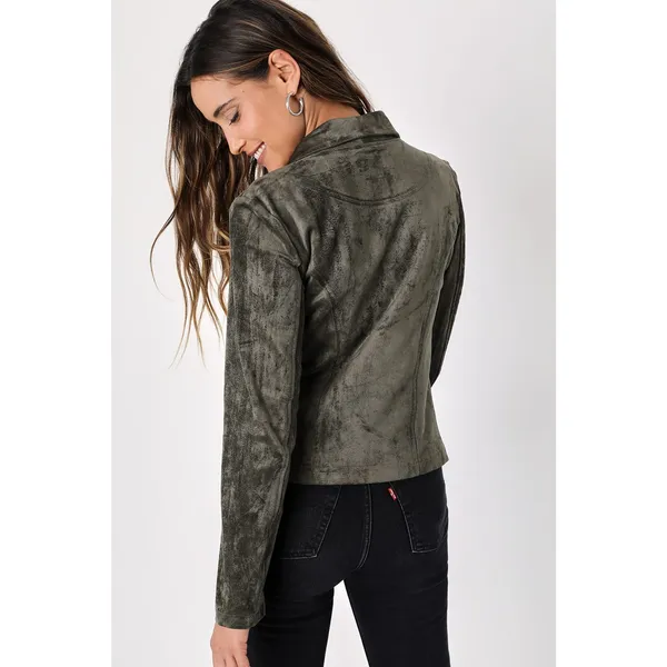 Lulus Wild at Heart Olive Green Vegan Suede Moto Jacket S NWT - Image 7