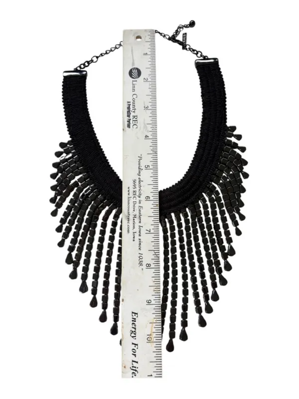 Like New White House Black Market Jeweled Fringe Bib Necklace Black - Image 7