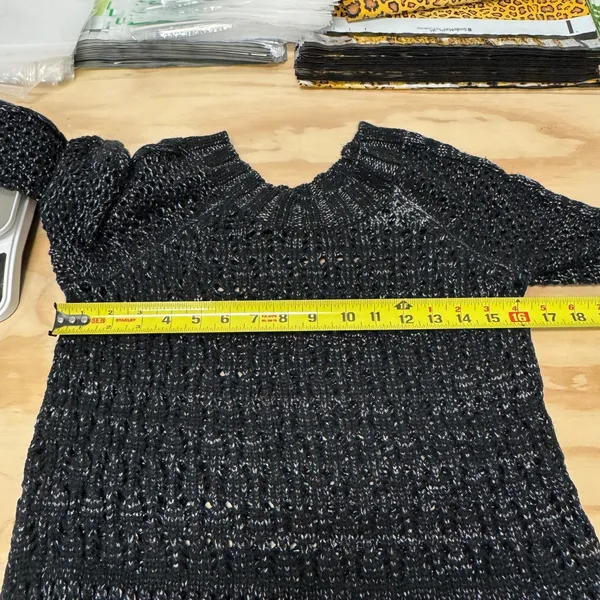 Narciso Rodriguez‎ for Design Nation Black Gunmetal Metallic Open Knit Sweater S - Image 7