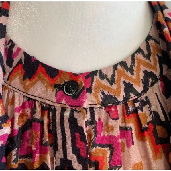 Zara Angie Belted Abstract Print Mini Dress Pink Red Boho‎ Ruffle Drop Waist XS - Image 10
