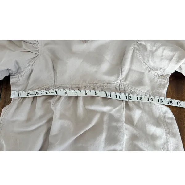 Hunter Bell Linen Blend Midi Dress M Natural Puff Sleeve V Neck Cottagecore - Image 11