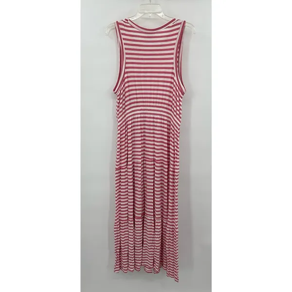 Style & Co Womens Striped Tiered Maxi‎ Dress Coral Pink White XL - Image 2