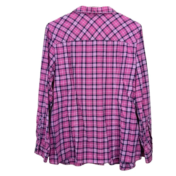 LL Bean Pink Plaid Cotton Roll Tab Button Up Casual Shirt Size LARGE - Image 7
