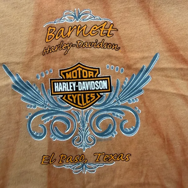 Harley Davidson Orange Y2K Fitted Tee Size Small Womens Biker Grunge Motorcycle - Image 5