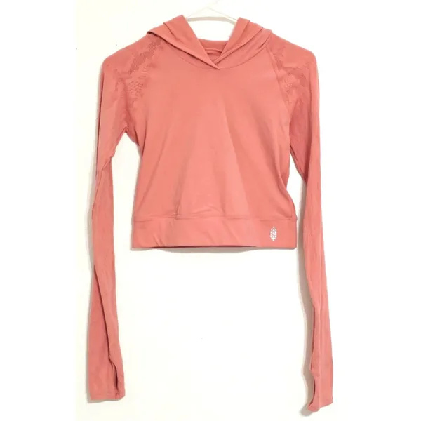 Free People Movement Lucky Layer Crop Cutout Hoodie Top Crush Blush Size M/L - Image 3