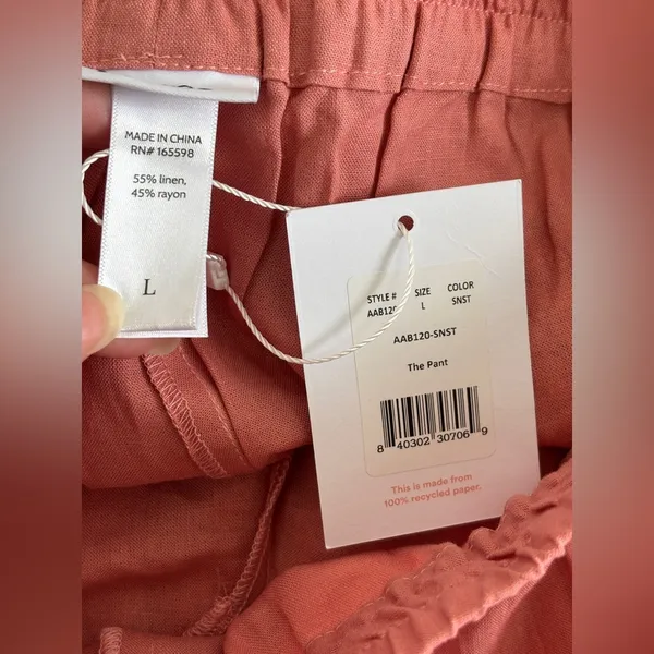 NWT Andie Coral Wide-Leg Pants Linen Blend Size L High-Waisted Elastic Waist - Image 4