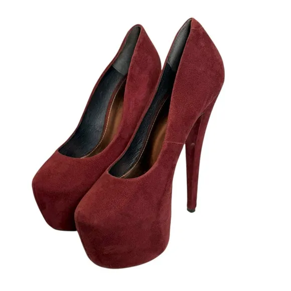 Vintage‎ Topshop Burgundy Suede Platform Pumps 7” heels Size 8 - Image 2