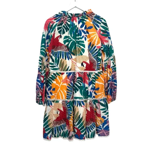 FARM Rio Tropical Parrot Leaf Print Tiered Mini Dress Size Small - Image 5