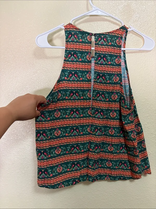 FARM Rio Green Tank Top with Coral and Pink Stripe Print Size S - Image 7