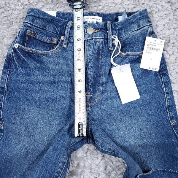 Good American Good Classic Raw Hem High Rise Slim Straight Stretch Jeans 0 25 - Image 10