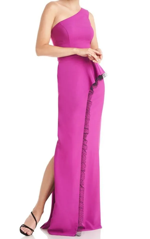 JS Collections New Hayley One Shoulder Column Evening Gown Cerise Black - Image 2