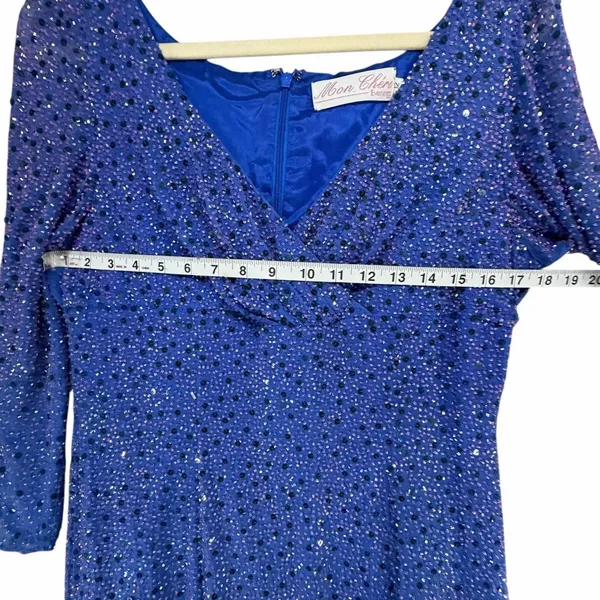 Mon Cheri Vintage Embellished Evening Gown Blue Size 12 Formal Dress‎ Wedding - Image 11