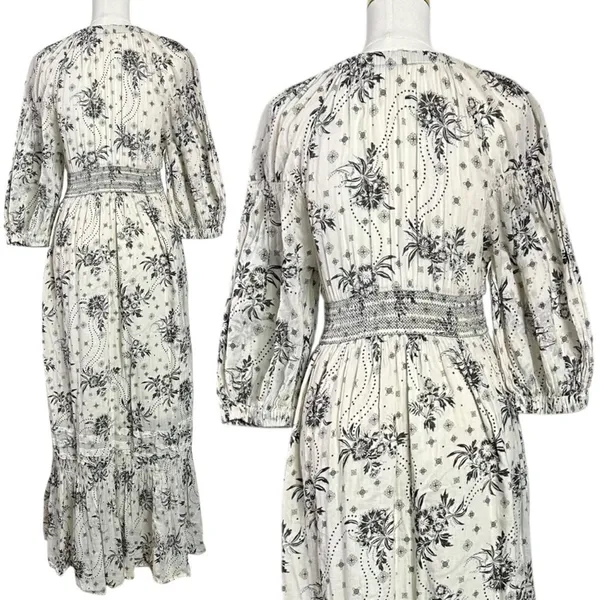 Free People Bohemian Billowy Ethereal Floral Golden Hour Maxi Dress Ivory XL - Image 7