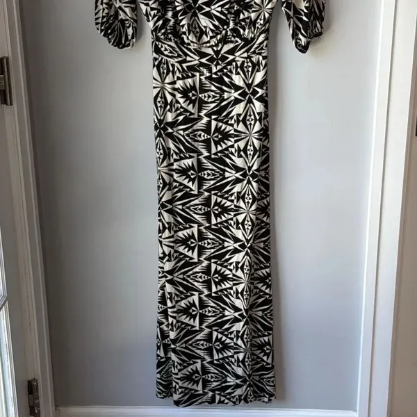 Rachel Pally Jersey Bat Wing Maxi Dress Black White Geometric - Image 4