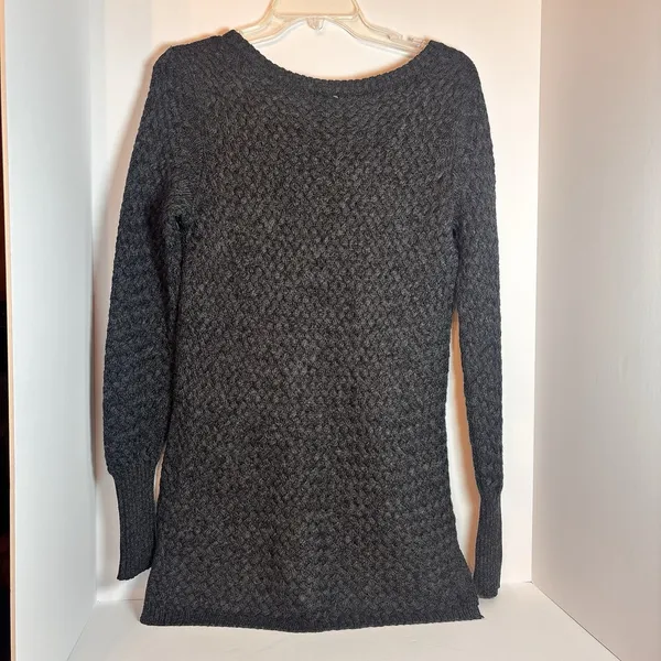 Athleta Cypress Gray Wool Blend Basketweave Knit Side Slit Sweater S - Image 2
