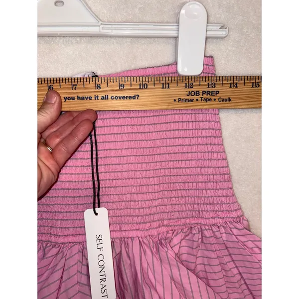 Self Contrast Pink Striped Smocked Ruffle Mini Skirt 100%‎ cotton Barbiecore NEW - Image 5