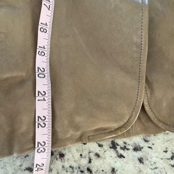 Gap Leather Jacket Women XS Tan Brown Dark Academia Mock Neck Button Blazer - Image 11