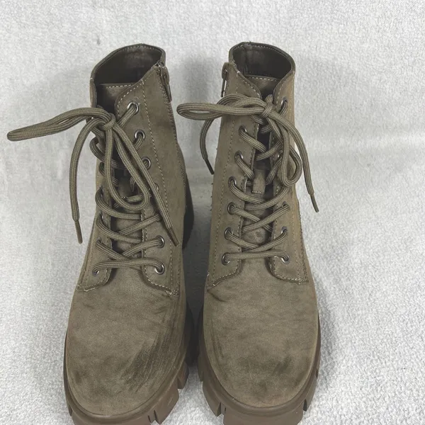 MIA Terrie Lace Up Combat Boot Olive Green Women’s 7.5 Chunky Heel Ankle Boot - Image 8