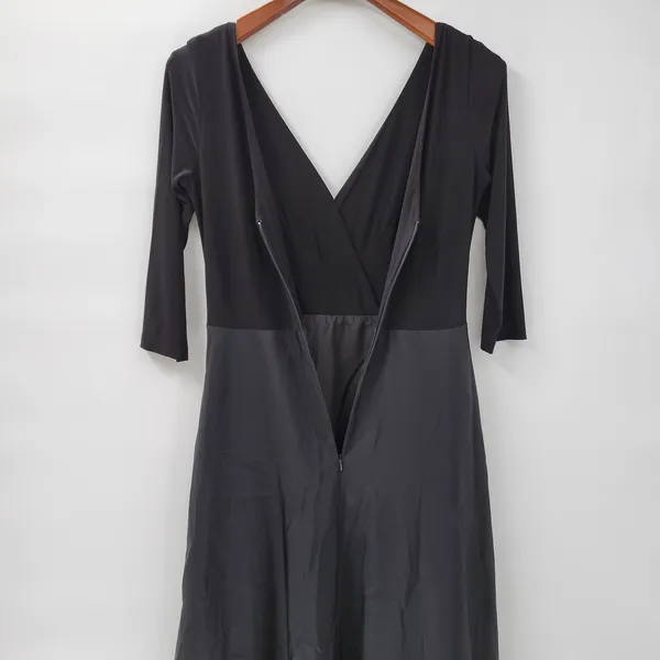 Alfred Sung Maxi Dress Womens 8 Black Ballet Top Taffeta Skirt V-Neck 3/4 Sleeve - Image 5