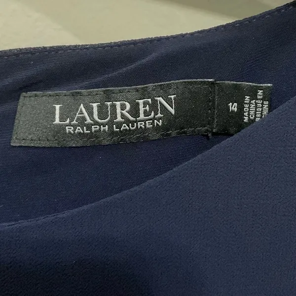 Lauren Ralph Lauren Cocktail Dress Mandie Navy Blue Ruffled Knee-Length Sz 14 - Image 4