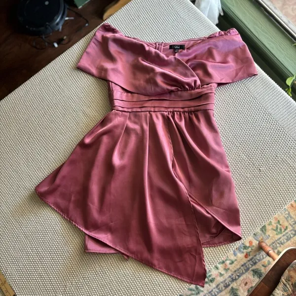 Lulus Always Celebrating Mauve Pink Satin Off-the-Shoulder Mini Dress Size M - Image 4