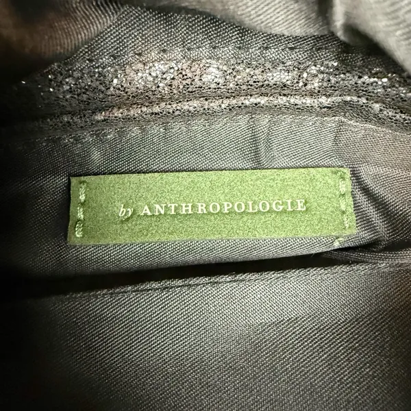 Anthropologie Jory Black Metallic Clutch Crossbody Dumpling‎ Bag Vegan Leather - Image 7