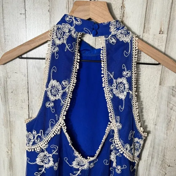 Lovers + Friends Revolve Moonlit Mini Dress Lace Royal Blue HalterWomens XS - Image 4