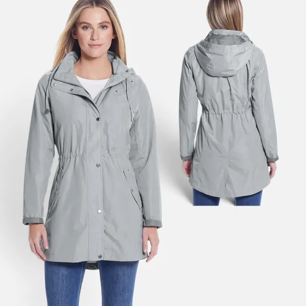 NWT WEATHERPROOF Women's Hooded Rain Coat Anorak-Style Jacket in Grey, 2X - Image 2