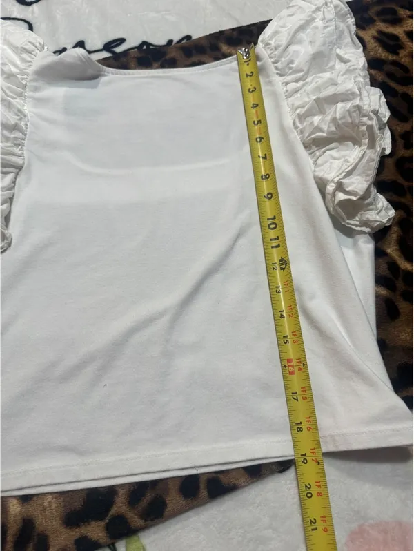 A New Day Women's Blouse, Size L, White, Square Neck, Layered Ruffle, Cropped - Image 5