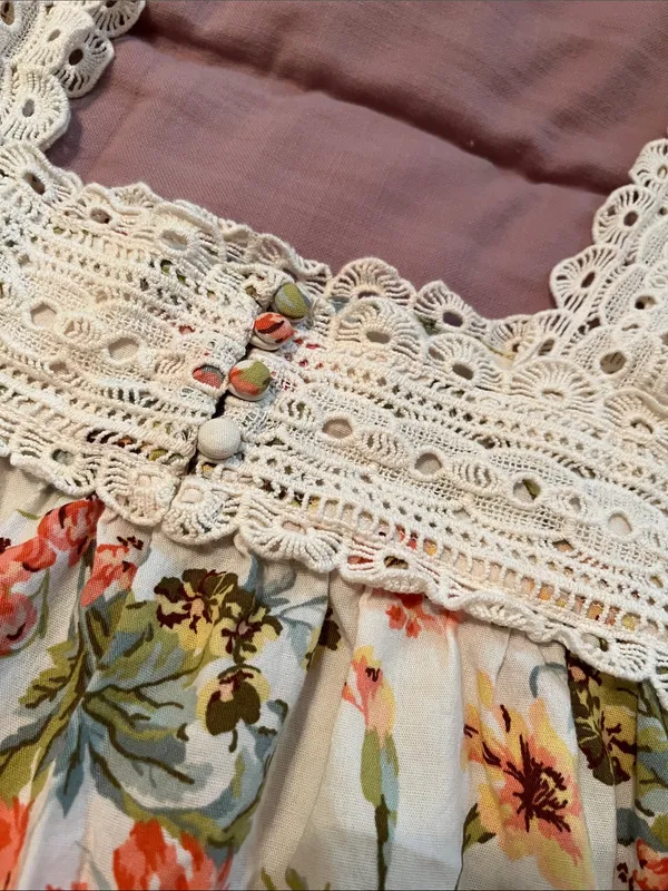 NWT Boho Floral Print Crochet Lace Strap Swing Tank - Image 3